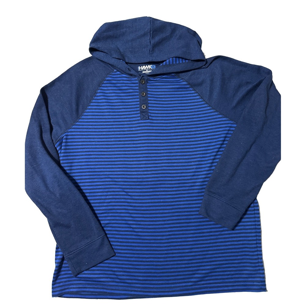 Tony HAWK Henley Hoodie Blue Black Striped Skater Long Sleeve Mens Size XLG